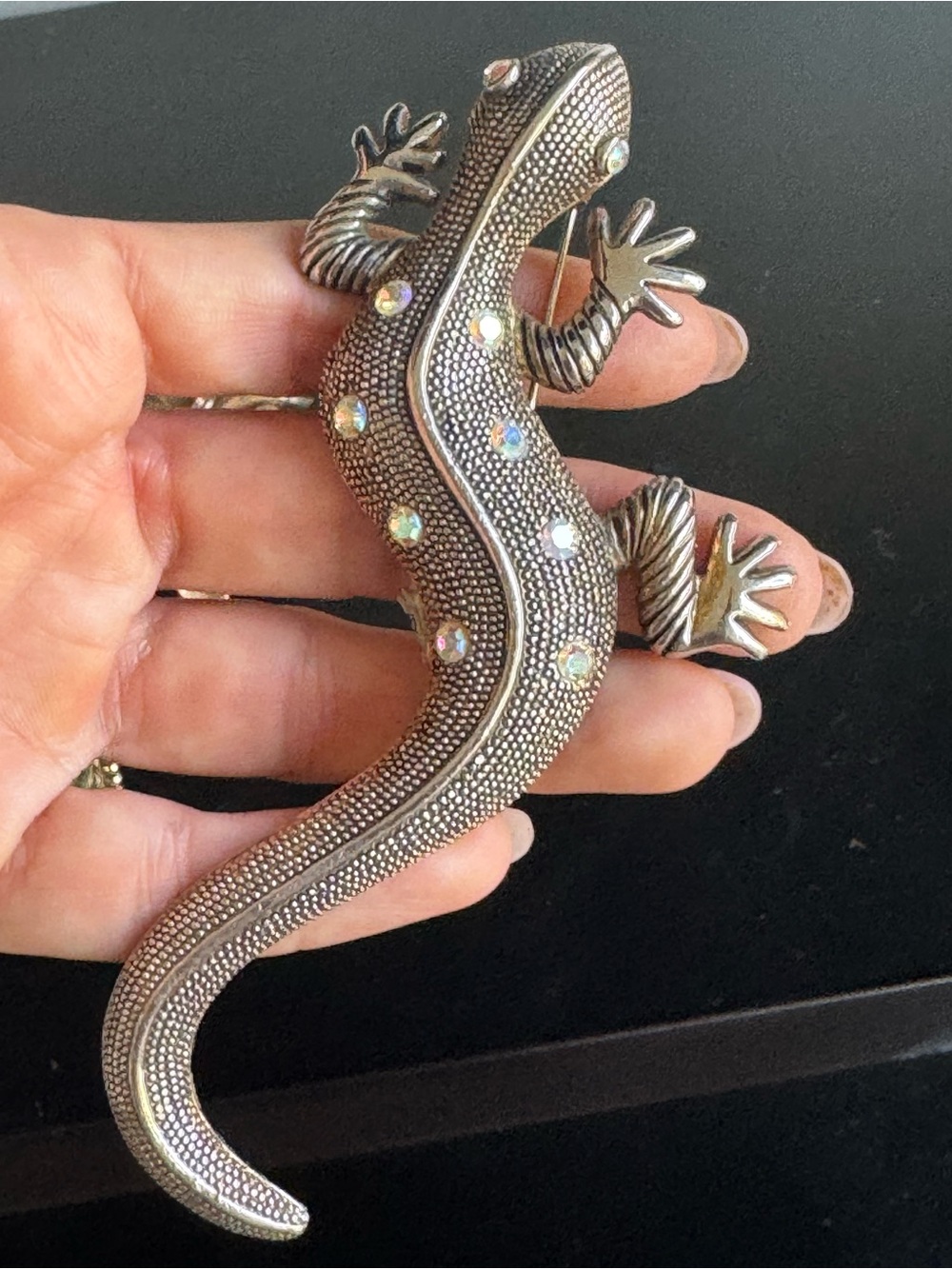 Vintage Large Lizard Brooch with Rhinestones